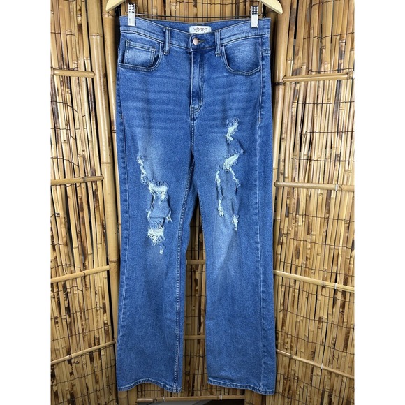 Vibrant Denim - Vibrant MIU Jeans Women Size 11 Distressed High Waist Blue Straight Leg‎ 29x32